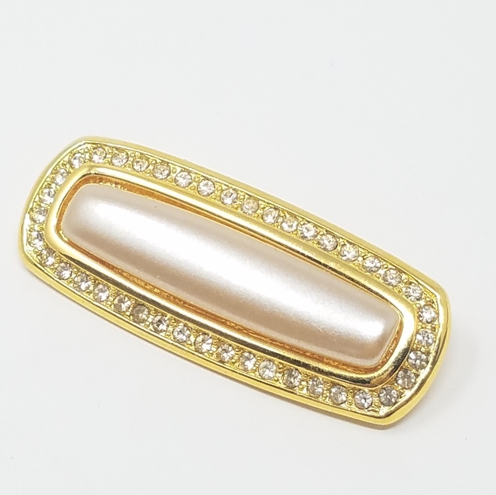 Vtg napier brooch pin rhinestone gold tone pink center Regency Mid-Century